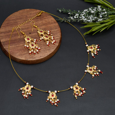 mohit jewellers Brass Gold-plated Red Jewellery Set(Pack of 1)