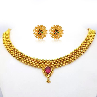 Lila Brass, Copper, Dori, Alloy Gold-plated Gold, Red, Green Jewellery Set(Pack of 1)