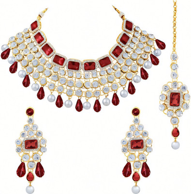 RAUNAK CREATION Alloy Gold-plated Maroon Jewellery Set(Pack of 1)