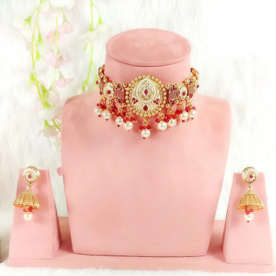 iBerries Brass Brass Gold, Red, White Jewellery Set(Pack of 1)