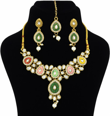 Amoha Lifestyle Alloy Gold-plated Green, Pink, Yellow, White, Red Jewellery Set(Pack of 4)