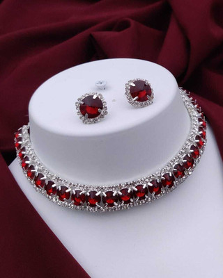 ShringarHouse Stone, Alloy Sterling Silver, Silver Silver, Red Jewellery Set(Pack of 1)