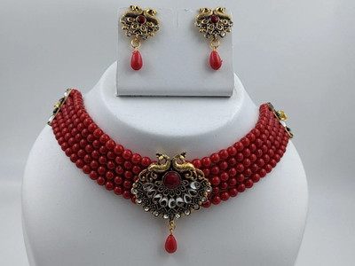 vadhvalaenterprise Brass Gold-plated Red Jewellery Set(Pack of 1)