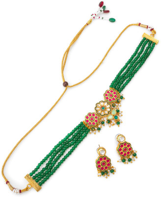 LUXOR Brass Gold-plated Green Jewellery Set(Pack of 2)