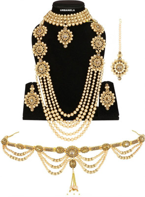 URBANELA Brass, Metal, Crystal, Dori, Alloy Gold-plated Gold Jewellery Set(Pack of 1)