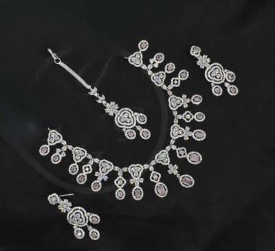 gvg Alloy Rhodium Pink Jewellery Set(Pack of 3)