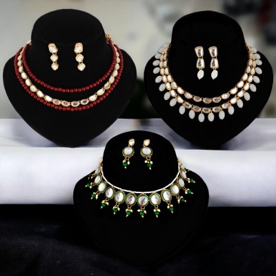Lucky Jewellery Alloy Gold-plated Multicolor Jewellery Set(Pack of 9)