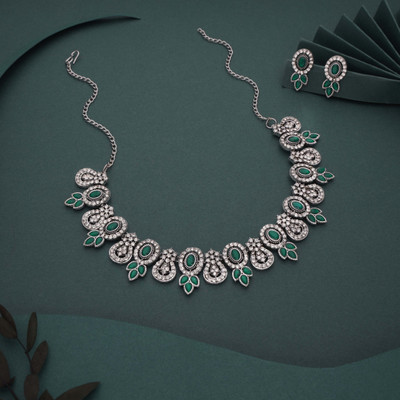 Alasca Brass Gold-plated Silver, Green, White Jewellery Set(Pack of 1)