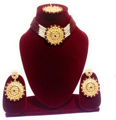 KRISHIKA JWELLERY Crystal Gold-plated Maroon Jewellery Set(Pack of 1)