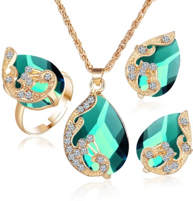 Shining Diva Metal Gold-plated Green, Gold Jewellery Set(Pack of 4)