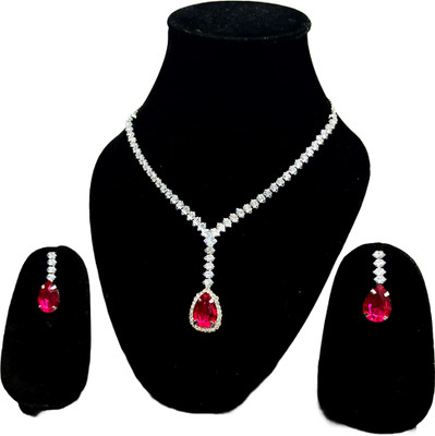 V.V. Sons Alloy Maroon, Silver Jewellery Set(Pack of 1)