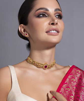 RUBANS Brass Gold-plated Gold, Red, Green Jewellery Set(Pack of 1)