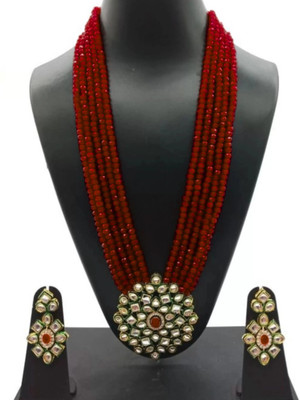 radhee imitation Stone, Crystal Brass Maroon, Gold Jewellery Set(Pack of 1)