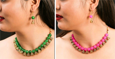 Ronak Fashion Alloy Gold-plated Green, Pink Jewellery Set(Pack of 2)