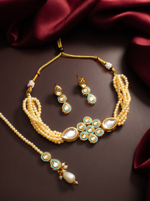 LUXOR Brass Gold-plated Pink, White Jewellery Set(Pack of 3)