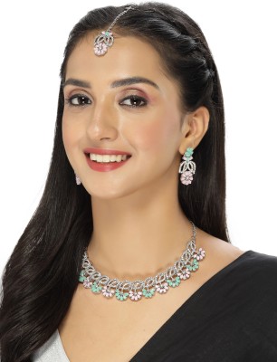 Sukkhi Alloy Rhodium Pink Jewellery Set(Pack of 1)