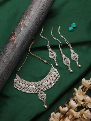 Anika's Creation Brass Gold-plated White Jewellery Set(Pack of 4)