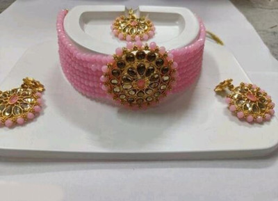 ABHRIK IMITATION Crystal Gold-plated Pink, Gold Jewellery Set(Pack of 1)