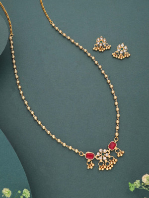 Sangria Brass Gold-plated Blue, Ruby Red Jewellery Set(Pack of 3)