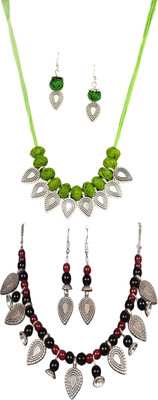 HOUSE OFF COMMON Oxidised Silver Green, Black, Maroon, Silver Jewellery Set(Pack of 2)