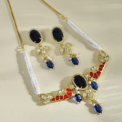 Voylla Brass Gold-plated Blue Jewellery Set(Pack of 3)