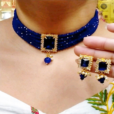 Chikku Brass Gold-plated Blue, Silver Jewellery Set(Pack of 1)
