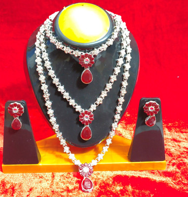 nts Brass, Alloy Silver Silver, Maroon Jewellery Set(Pack of 1)