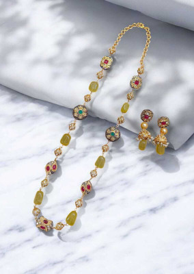 KNIGGHT ANGEL JEWELS Stone, Mother of Pearl, Crystal, Dori, Zinc, Plastic, Alloy Gold-plated Yellow Jewellery Set(Pack of 3)