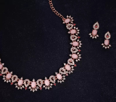 Matram Alloy Brass Pink Jewellery Set(Pack of 1)