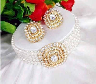 MAnzil Crystal, Dori, Alloy Gold-plated White Jewellery Set(Pack of 1)