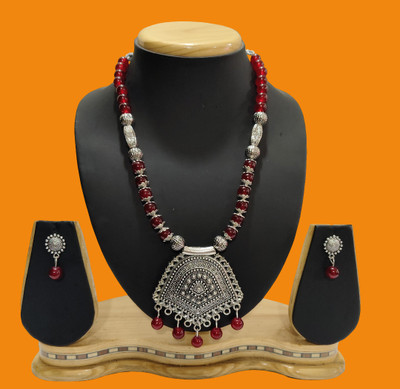 HARIHARA FASHION Oxidised Silver Maroon, Silver Jewellery Set(Pack of 1)