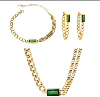 TEULRIP Stainless Steel Gold, Green Jewellery Set(Pack of 1)