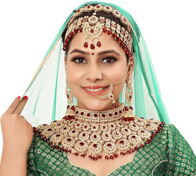 KK IMMITATION Alloy Gold-plated Maroon Jewellery Set(Pack of 1)