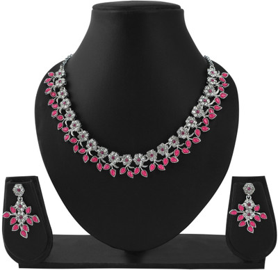 Rukma Alloy Rhodium Pink Jewellery Set(Pack of 1)