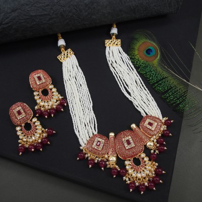 Lucentarts Jewellery Alloy Gold-plated Maroon Jewellery Set(Pack of 2)