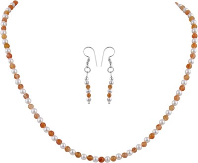 Pearlz Ocean Alloy Silver White, Orange Jewellery Set(Pack of 1)