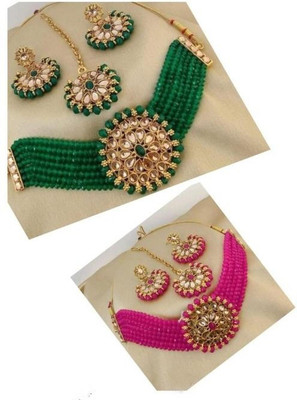 Padmavati Bangles Alloy Gold-plated Green, Pink Jewellery Set(Pack of 2)