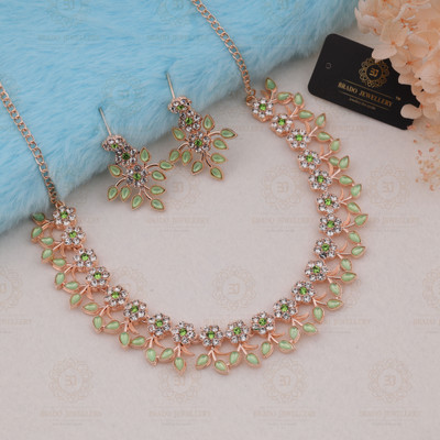 Divastri Brass Gold-plated Green Jewellery Set(Pack of 1)