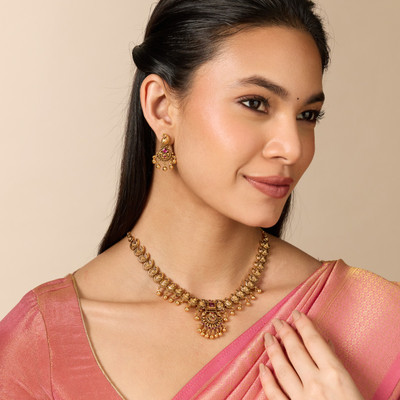 Kushal's Fashion Jewellery Copper Gold-plated Red Jewellery Set(Pack of 3)