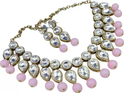 White pearl Alloy Gold-plated Pink Jewellery Set(Pack of 1)