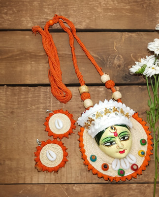 Citriine Shell, Fabric, Jute Orange Jewellery Set(Pack of 1)