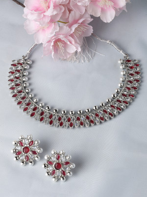 ZENEME Alloy Silver Red Jewellery Set(Pack of 3)