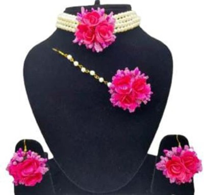 Riya Handcraftejewelry Fabric Pink Jewellery Set(Pack of 1)