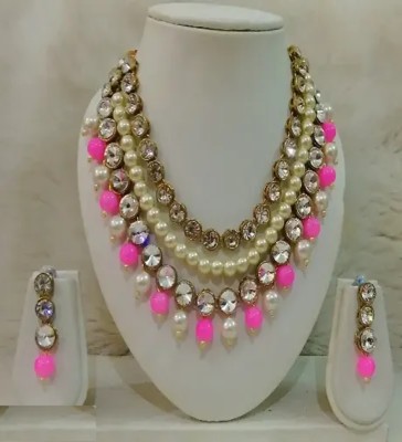 Shivay Fashion LLP Alloy Brass Pink Jewellery Set(Pack of 1)