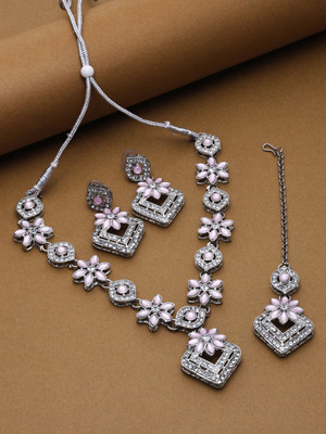 SAIYONI Alloy Rhodium Pink Jewellery Set(Pack of 4)