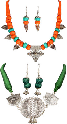 HOUSE OFF COMMON Oxidised Silver Orange, Blue, Multicolor Jewellery Set(Pack of 2)