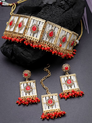Sukkhi Alloy Gold-plated Red Jewellery Set(Pack of 4)
