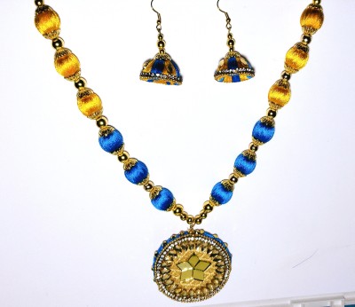 DILIPKRJHA Fabric, Stone, Dori Blue, Yellow, Gold Jewellery Set(Pack of 1)