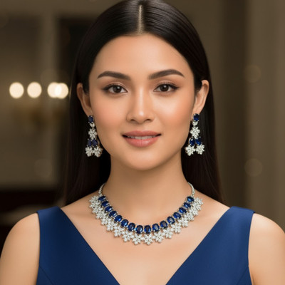 KD JEWELLERS Brass Blue Jewellery Set(Pack of 1)