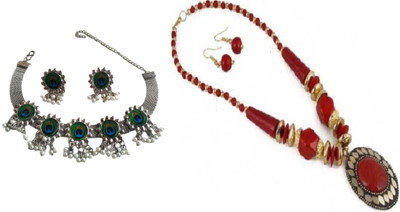 JMBW INTERNATIONAL Alloy Silver, Blue, Green, Red, Gold Jewellery Set(Pack of 2)